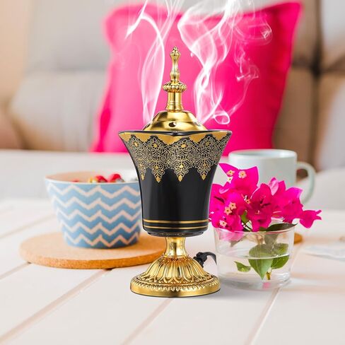 SEWACC Electric Incense Burner, Plug-in Ceramic Censer, Metal Incense Holder for Home Decor, Desktop Burner, 7.67 x 2.95 Inches, US Plug in Saudi Arabia