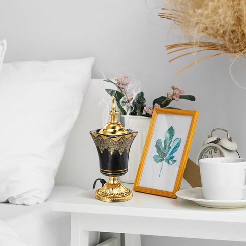 SEWACC Electric Incense Burner, Plug-in Ceramic Censer, Metal Incense Holder for Home Decor, Desktop Burner, 7.67 x 2.95 Inches, US Plug in Saudi Arabia