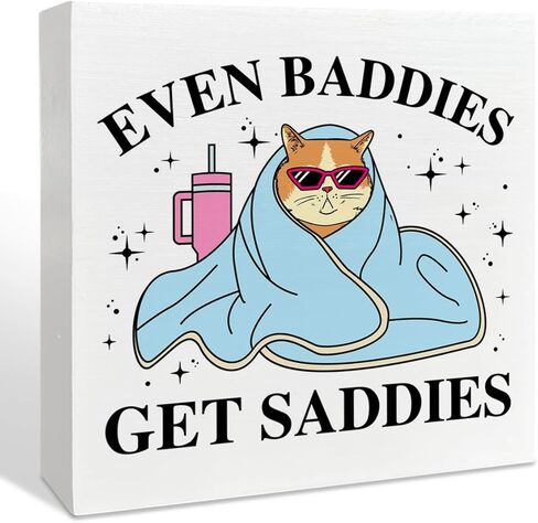 Mental Health Wooden Box Sign Decor, Inspirational Quote Wood Box Sign Decorations for Home Therapy Office, Funny Positive Affirmation Gifts for Women Men Therapist, Even Baddies Get Saddies in Saudi Arabia