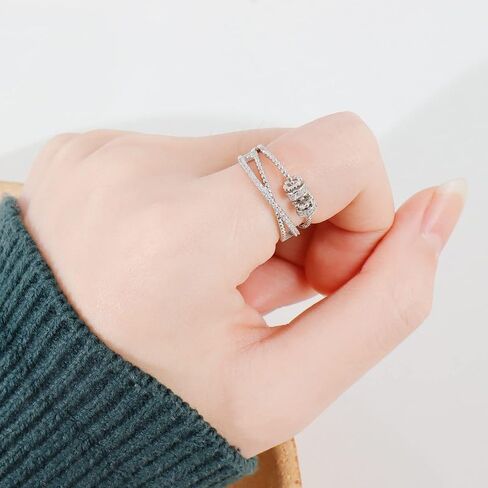 Fidget Spinner Ring for Anxiety Relief Adjustable Multi-Layered Open Ring with Rotating Bands Stress Relief Jewelry in Saudi Arabia