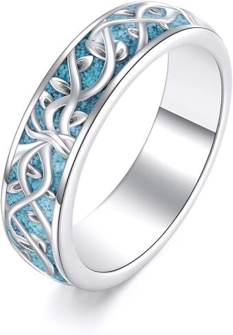 Turquoise Ring 925 Sterling Silver Tree Of Life/Lotus/Butterfly Ring Family Tree Jewelry Gifts For Women Mother Lover in Saudi Arabia
