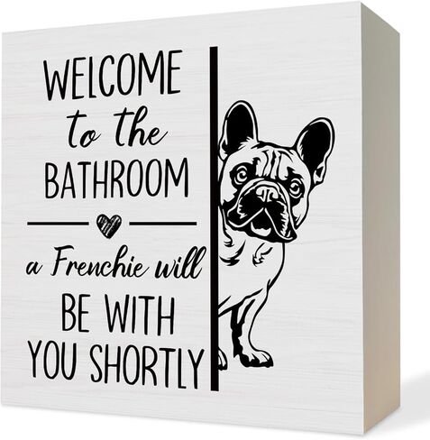 ATBWGT Funny Dachshund Bathroom Wooden Box Sign, Weiner Dog Bathroom Decor, Dachshund Wood Block Plaque Signs for Bath Room Toilet Restroom Desk Table Shelf Decor, 5x5 Inch in Saudi Arabia