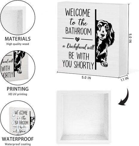 ATBWGT Funny Dachshund Bathroom Wooden Box Sign, Weiner Dog Bathroom Decor, Dachshund Wood Block Plaque Signs for Bath Room Toilet Restroom Desk Table Shelf Decor, 5x5 Inch in Saudi Arabia