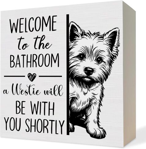 ATBWGT Funny Dachshund Bathroom Wooden Box Sign, Weiner Dog Bathroom Decor, Dachshund Wood Block Plaque Signs for Bath Room Toilet Restroom Desk Table Shelf Decor, 5x5 Inch in Saudi Arabia