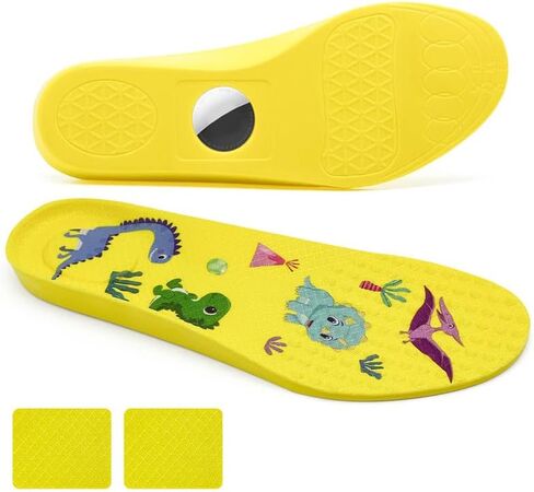 Hidden Holder Insoles Compatible with AirTag - Comfortable Securely Tracking Device Shoe Insert for Kids/Cute Cartoon Patern (Yellow, 10.5 Little Kid-12.5 Little Kid) in Saudi Arabia
