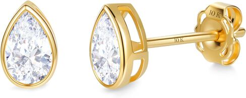 أقراط صغيرة من الذهب عيار 10 قيراط ومرصعة بإطار زركونيا مكعب | أقراط تشيكوسلوفاكيا لا تسبب الحساسية ومضادة للتشويه بأنماط مختلفة من MAX + STONE in Kuwait