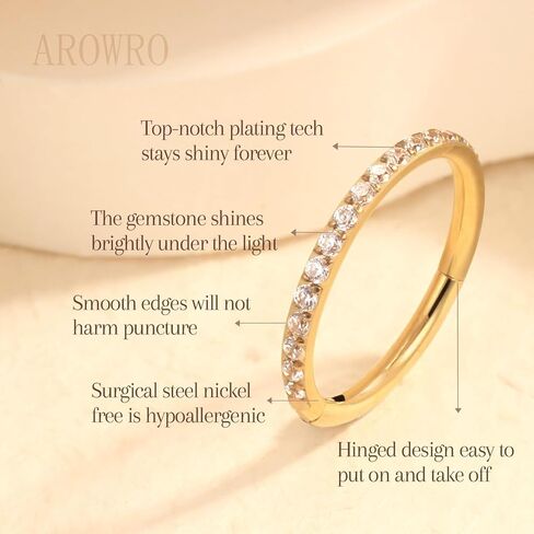 AROWRO أقراط الغضروف للنساء والرجال حلقات الأنف الأطواق محارة ثقب المجوهرات اللولب هوب Daith Rook Tragus الفولاذ الجراحي مع أوبال زركونيا مكعب الذهب 16G 18G 20G in Kuwait