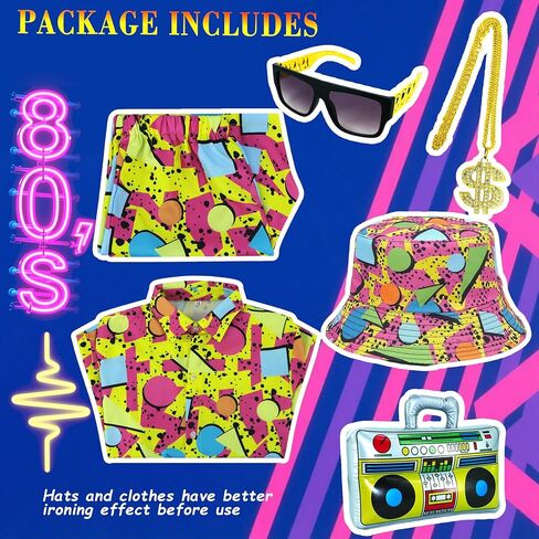 80s 90s الزي للرجال الهيب هوب زي الرجال قميص هاواي صيفي ande مجموعة قصيرة مغني الراب تأثيري هالوين مع الملحقات in Kuwait