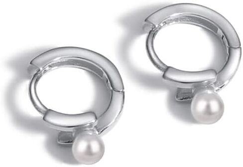 14K Gold Pearl Hoop Earrings for Women,Dainty Freshwater Cultured White Pearl Huggie Earrings,Fashion Jewelry Gift for Mom,Girlfriend,Wife in Saudi Arabia
