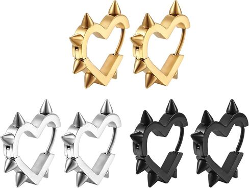 Goth Earrings Black Heart Punk Earrings Set Y2k Emo Jewelry Alternative Jewelry for Women Grunge Earrings Spike Earrings Gifts for Men in Saudi Arabia