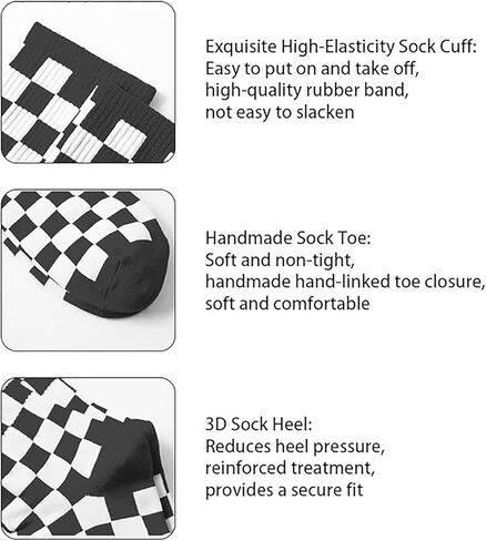 2 Pairs Fashion Harajuku Trends Checkerboard Socks, Black & White Geometric Checkered Socks, Hip Hop Cotton Print Skateboard Sock,Novelty Streetwear (Fits Sizes 7-8) in Saudi Arabia