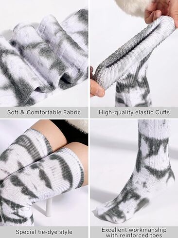 Moon Wood Women Thigh High Socks Extra Long Tie-Dye Warm Long Leg Warmers in Saudi Arabia