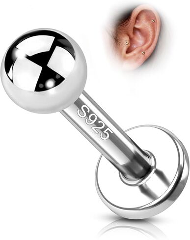 COCHARM Minilism Sterling Silver Tragus Helix Earring Stud - 16g Ball Conch Earring, 8-10MM Silver Flat Back Cartilage Jewelry in Saudi Arabia