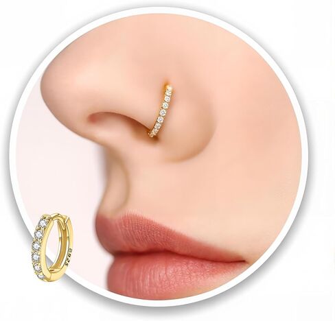 LUCKYJEWUS 925 Sterling Silver Clicker Nose Ring Hoop for Women & Men, 20G 5mm 6mm 7mm 8mm 9mm Small CZ Diamond Hinged Nose Piercing Jewelry, Hypoallergenic & Lightweight in Saudi Arabia