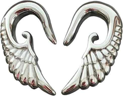 Lobal Domination PAIR of Beautiful Steel Angel Wing Hanging Tapers - Expanders - Hangers - Gauges - Plugs - Body Jewelry in Saudi Arabia
