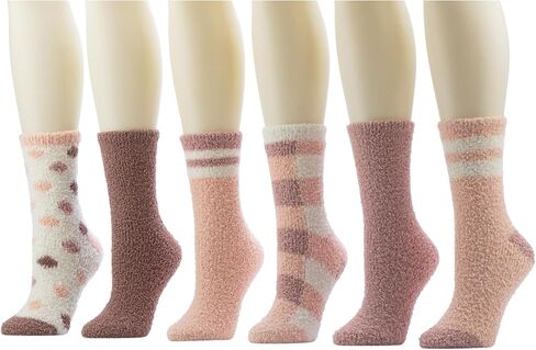 Cuddl Duds Women 6 Pair Pack Warm Cozy Plush Ultra Soft Anklet Lounge Fuzzy Fluffy Comfortable Slipper Socks in Saudi Arabia