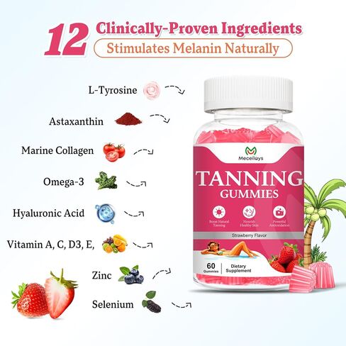 2 حزمة دباغة صمغ للنساء والرجال ، دباغة اليومية دباغة مع L-tyrosine ، Astaxanthin التي تعمل بسرعة دون أشعة الشمس من أجل صحة الجلد وتوهج ، خالية من السكر ، غير المعدلة وراثيا ، نكهة الفراولة ، 120 غومينز in Kuwait