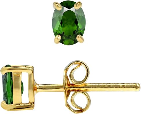 Silvershake 5X4mm Petite Oval Shape Birthstone Gemstones White Gold Plated or Yellow Gold Plated 925 Sterling Silver Stud Earrings Jewelry for Women or Teens First or Second Hole Piercing in Kuwait