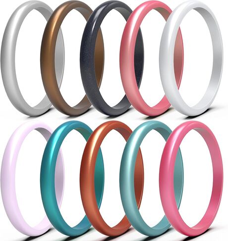 icooci 10 Pack Silicone Stackable Rings - Women's Modern Promise Rings, 2.5mm Wide, 2mm Thick in Saudi Arabia