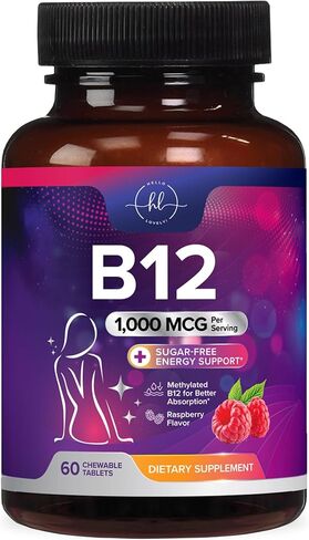 Hello Lovely! B 12 Vitamin Chewables 1000 mcg - B12 Complex with Heart & Nerve Energy Health Support - Vitamin B-12 Complex for Adults with Immune Health Support - Bottled in USA - 60 Chewables in Saudi Arabia