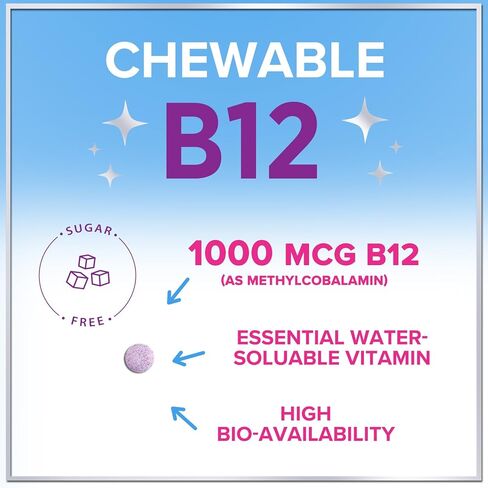 Hello Lovely! B 12 Vitamin Chewables 1000 mcg - B12 Complex with Heart & Nerve Energy Health Support - Vitamin B-12 Complex for Adults with Immune Health Support - Bottled in USA - 60 Chewables in Saudi Arabia