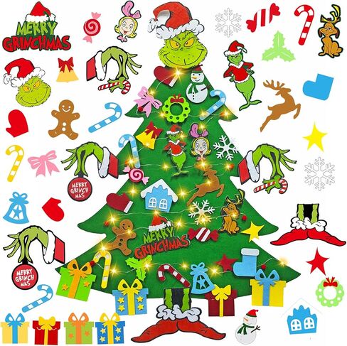 مجموعة شجرة عيد الميلاد من اللباد DIY مع 35 قطعة زينة، للأطفال، ديكورات معلقة على الحائط لباب المنزل (النمط B) in Kuwait