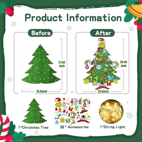 مجموعة شجرة عيد الميلاد من اللباد DIY مع 35 قطعة زينة، للأطفال، ديكورات معلقة على الحائط لباب المنزل (النمط B) in Kuwait