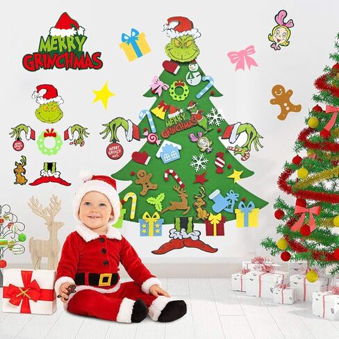 مجموعة شجرة عيد الميلاد من اللباد DIY مع 35 قطعة زينة، للأطفال، ديكورات معلقة على الحائط لباب المنزل (النمط B) in Kuwait