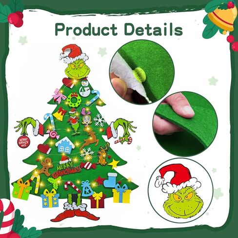 مجموعة شجرة عيد الميلاد من اللباد DIY مع 35 قطعة زينة، للأطفال، ديكورات معلقة على الحائط لباب المنزل (النمط B) in Kuwait