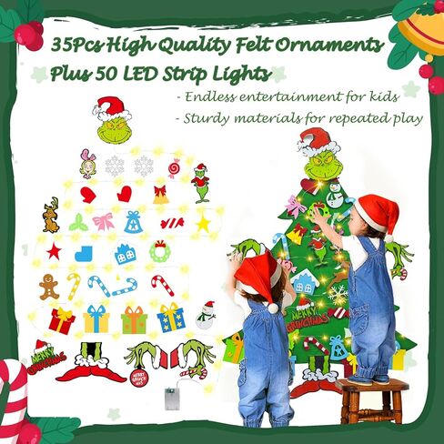 مجموعة شجرة عيد الميلاد من اللباد DIY مع 35 قطعة زينة، للأطفال، ديكورات معلقة على الحائط لباب المنزل (النمط B) in Kuwait
