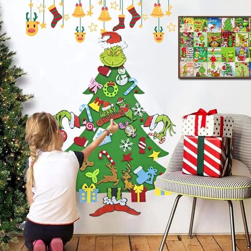 مجموعة شجرة عيد الميلاد من اللباد DIY مع 35 قطعة زينة، للأطفال، ديكورات معلقة على الحائط لباب المنزل (النمط B) in Kuwait