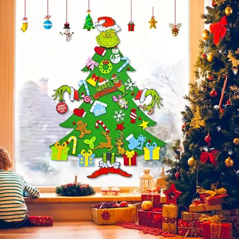 مجموعة شجرة عيد الميلاد من اللباد DIY مع 35 قطعة زينة، للأطفال، ديكورات معلقة على الحائط لباب المنزل (النمط B) in Kuwait