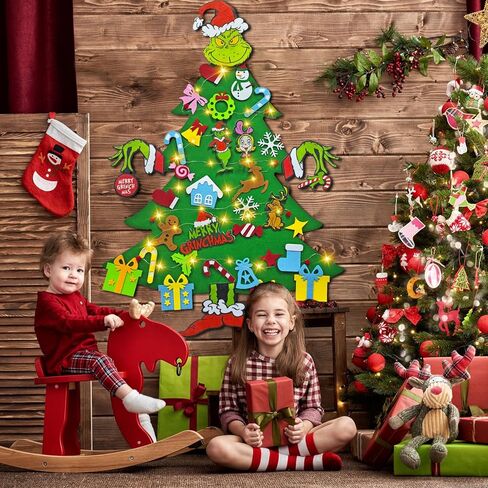 مجموعة شجرة عيد الميلاد من اللباد DIY مع 35 قطعة زينة، للأطفال، ديكورات معلقة على الحائط لباب المنزل (النمط B) in Kuwait