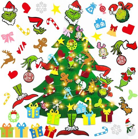 مجموعة شجرة عيد الميلاد من اللباد DIY مع 35 قطعة زينة، للأطفال، ديكورات معلقة على الحائط لباب المنزل (النمط B) in Kuwait