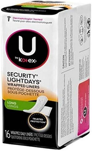 U by Kotex Absorbent Pantiliners, Long, Individually Wrapped, Unscented, 16 Count in Saudi Arabia