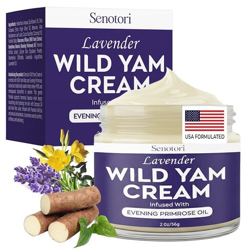 كريم SENOTORI Lavender Wild Yam الممزوج بزيت زهرة الربيع المسائية - بلسم جذر اليام البري النباتي للعافية في منتصف العمر للنساء - انقطاع الطمث وتوازن الهرمونات والراحة الليلية، كريم غير دهني - 2 أونصة in Saudi Arabia
