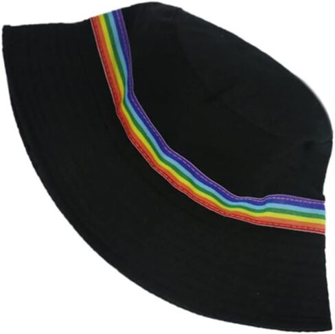 1Pc Rainbow Striped Bucket Hat for Sun Protection Fashion Fisherman Hat for Men Women Cotton Summer for Fishing Cycling Hiking Camping Daily Wear Black in Saudi Arabia