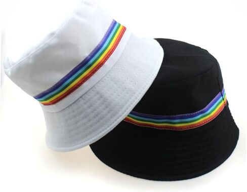1Pc Rainbow Striped Bucket Hat for Sun Protection Fashion Fisherman Hat for Men Women Cotton Summer for Fishing Cycling Hiking Camping Daily Wear Black in Saudi Arabia