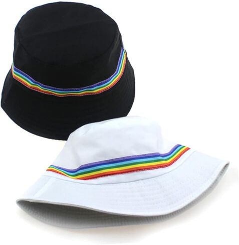 1Pc Rainbow Striped Bucket Hat for Sun Protection Fashion Fisherman Hat for Men Women Cotton Summer for Fishing Cycling Hiking Camping Daily Wear Black in Saudi Arabia