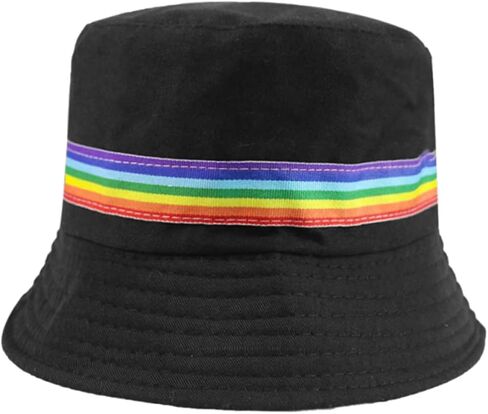 1Pc Rainbow Striped Bucket Hat for Sun Protection Fashion Fisherman Hat for Men Women Cotton Summer for Fishing Cycling Hiking Camping Daily Wear Black in Saudi Arabia