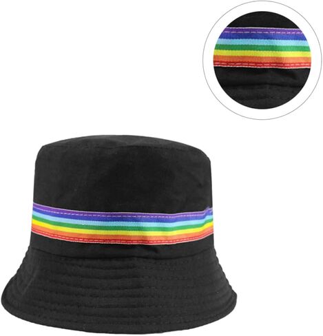 1Pc Rainbow Striped Bucket Hat for Sun Protection Fashion Fisherman Hat for Men Women Cotton Summer for Fishing Cycling Hiking Camping Daily Wear Black in Saudi Arabia