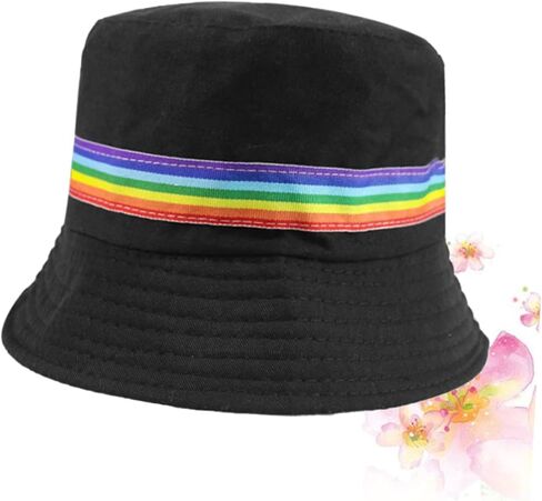 1Pc Rainbow Striped Bucket Hat for Sun Protection Fashion Fisherman Hat for Men Women Cotton Summer for Fishing Cycling Hiking Camping Daily Wear Black in Saudi Arabia