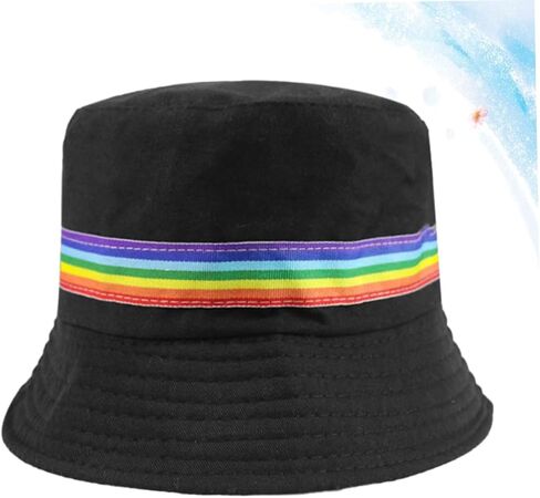 1Pc Rainbow Striped Bucket Hat for Sun Protection Fashion Fisherman Hat for Men Women Cotton Summer for Fishing Cycling Hiking Camping Daily Wear Black in Saudi Arabia