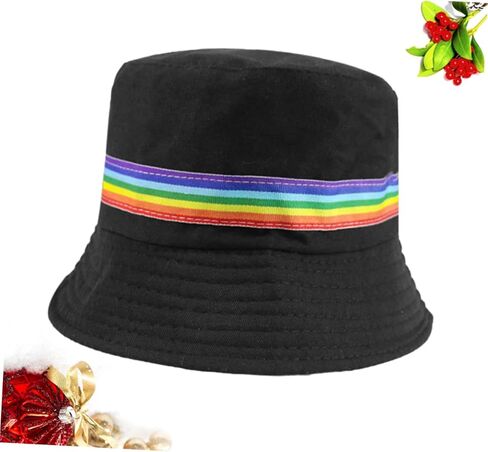 1Pc Rainbow Striped Bucket Hat for Sun Protection Fashion Fisherman Hat for Men Women Cotton Summer for Fishing Cycling Hiking Camping Daily Wear Black in Saudi Arabia