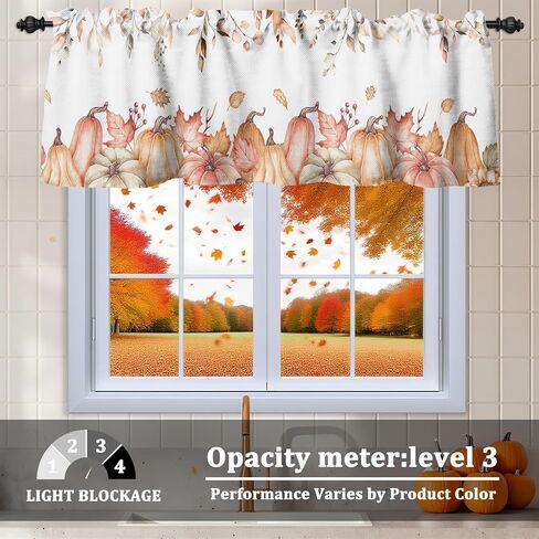 Renaiss 42 x 18 Inch Pink Pumpkin Kitchen Curtain Valance Fall Pumpkin Eucalyptus Leaves Short Curtain Rod Pocket Autumn Harvest Thanksgiving Seasonal Window Treatment for Living Room Bedroom Bathroom in Saudi Arabia