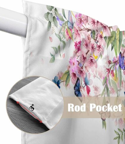 Flower Swag Valance Curtain,Watercolor Cherry Blossom Swag Curtains Rod Pocket Valances for Windows,Hummingbird Floral on White Swag Topper Kitchen Valance for Bedroom/Living Room/Bathroom in Saudi Arabia