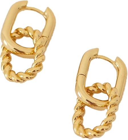 CAITLYNMINIMALIST 18K الذهب والفضة الاسترليني وصلة مزدوجة قطرة تمهيد الثنائي هوب Huggie أقراط مجوهرات جريئة للنساء in Kuwait