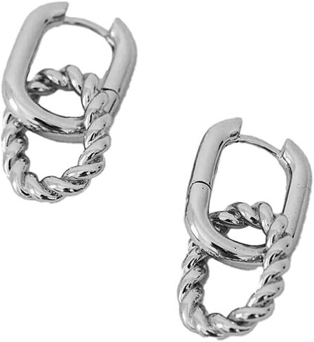 CAITLYNMINIMALIST 18K Gold Sterling Silver Double Link Drop Pave Duo Hoop Huggie Earrings Bold Jewelry for Women in Saudi Arabia