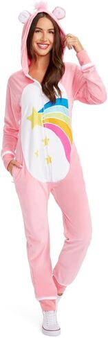 Tipsy Elves 80's Cartoon Bear Costume for Women - Classic Cute Retro Rainbow Belly Cartoon Bear Front Zipper Onesie Jumpsuit in Saudi Arabia