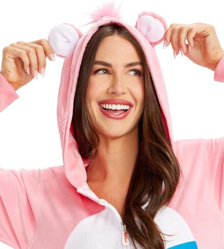 Tipsy Elves 80's Cartoon Bear Costume for Women - Classic Cute Retro Rainbow Belly Cartoon Bear Front Zipper Onesie Jumpsuit in Saudi Arabia